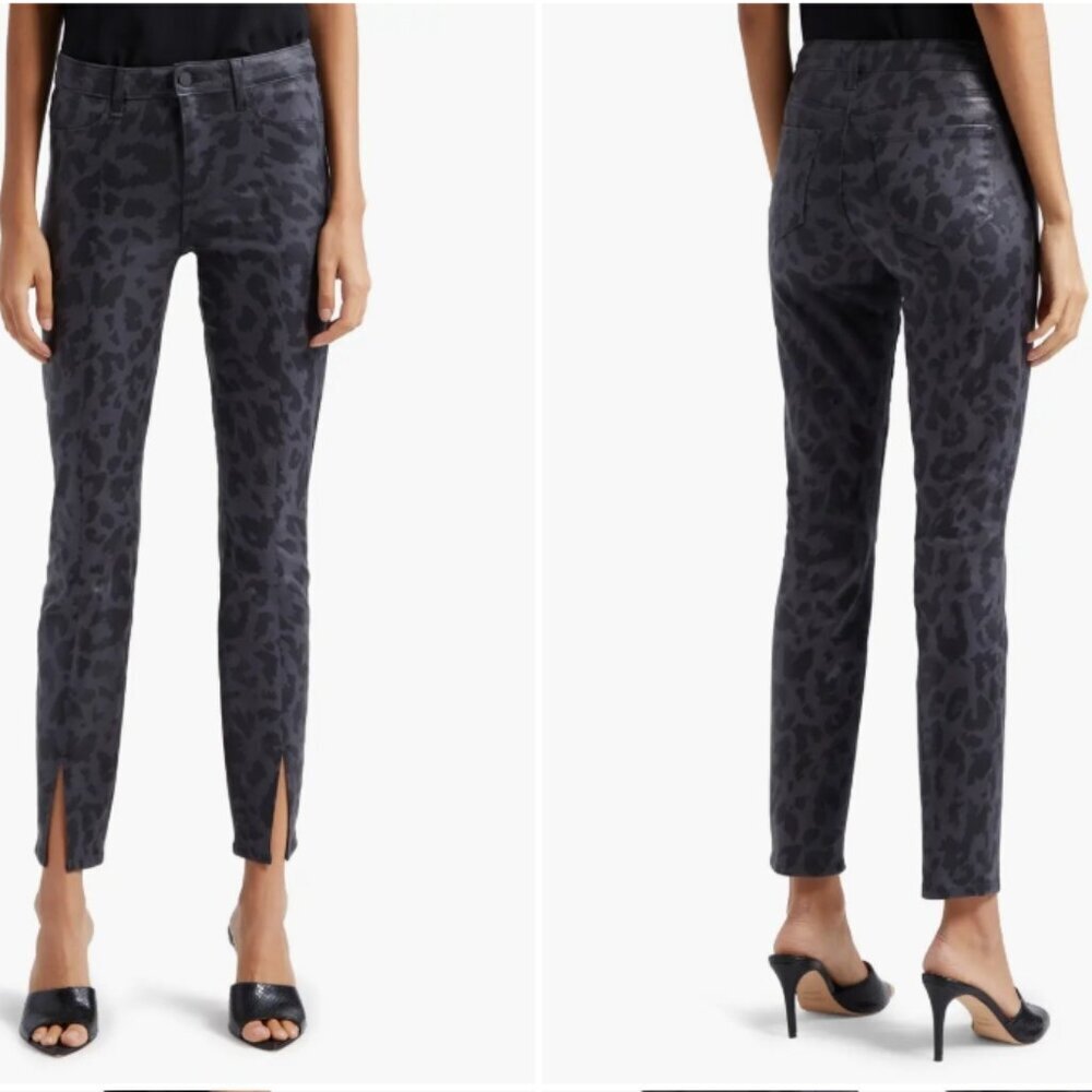 L'AGENCE Jyothi Coated High Waist Skinny Jeans Black Tone Leopard 25 NWT